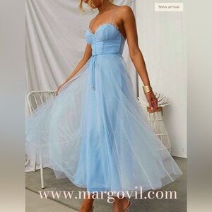 Elegant Blue Spaghetti Strap Dress